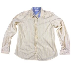 Tommy Hilfiger Women's Y2K Striped Button Down Shirt Size 8 Yellow Blue